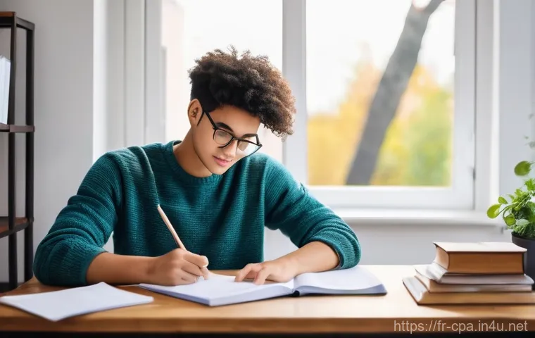 CPA 준비생 멘탈 관리법 - **Prompt 1: Focused Study with Mental Clarity**
    "A young adult student, appearing focused and se...