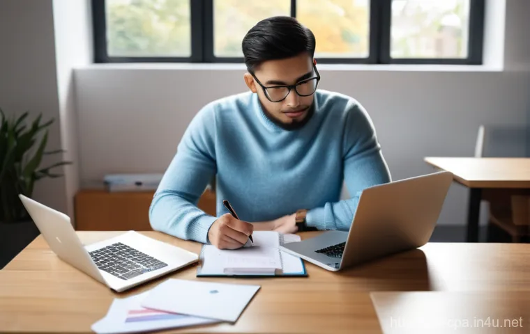 CPA 시험 준비 전략 - **Prompt: A focused young professional, dressed in smart casual attire (e.g., a neat sweater and tro...