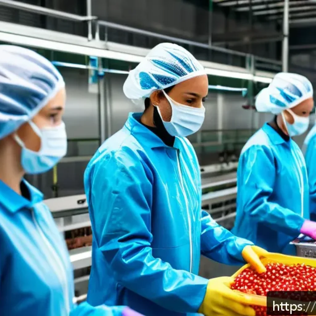 공인회계사와 산업별 감사 사례 - A detailed scene inside a modern agro-food production facility in France, showing diverse workers we...