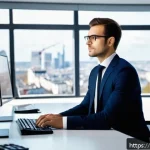 CPA 자격증으로 가능한 업종 - A professional French CPA candidate in a modern office environment, dressed in formal business attir...